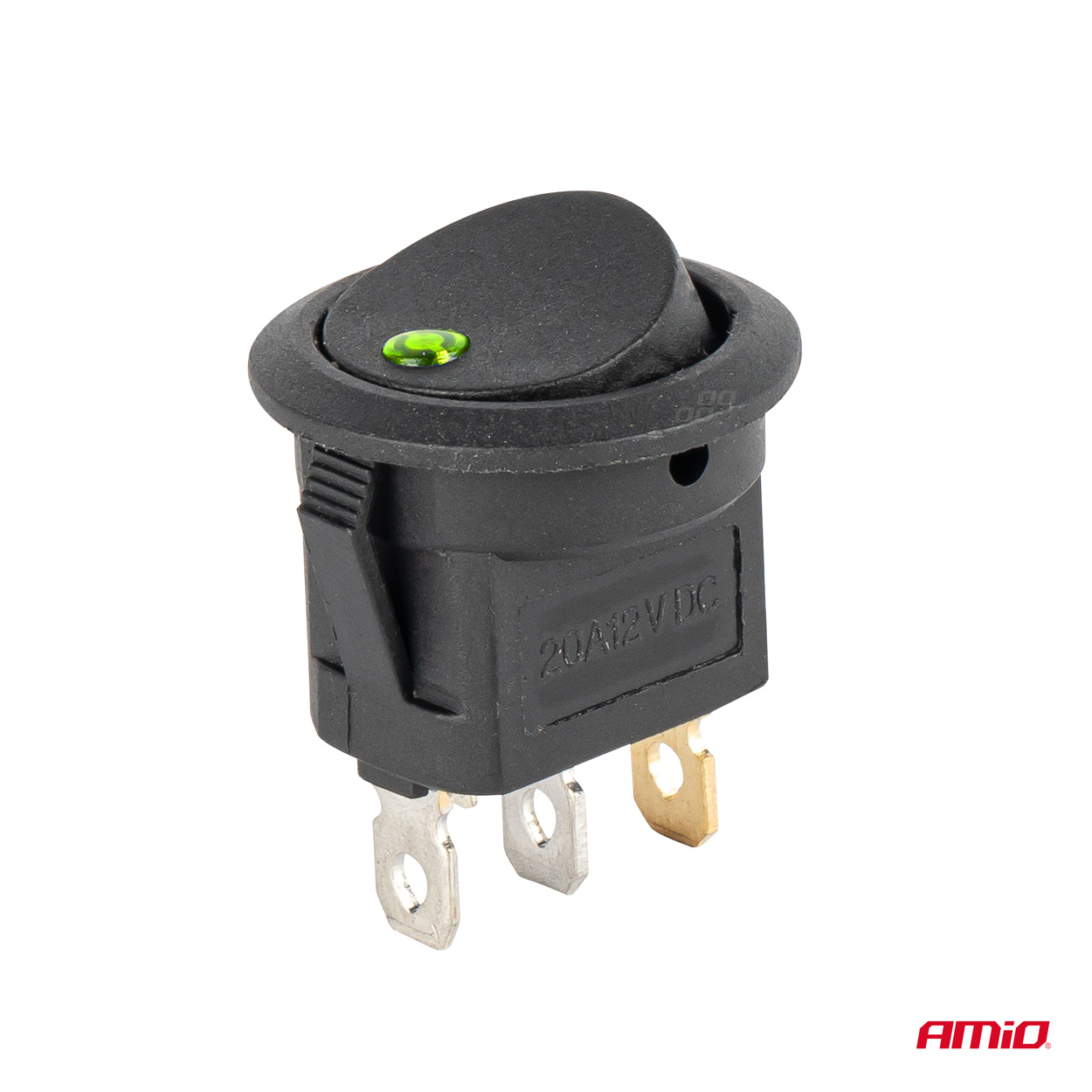 AMIO - Διακοπτης 12V On/off Στρογγυλος Με 3 Επαφες Πρασινος LED - 1 Τεμ. (03964/AM) - Thumbnail 4