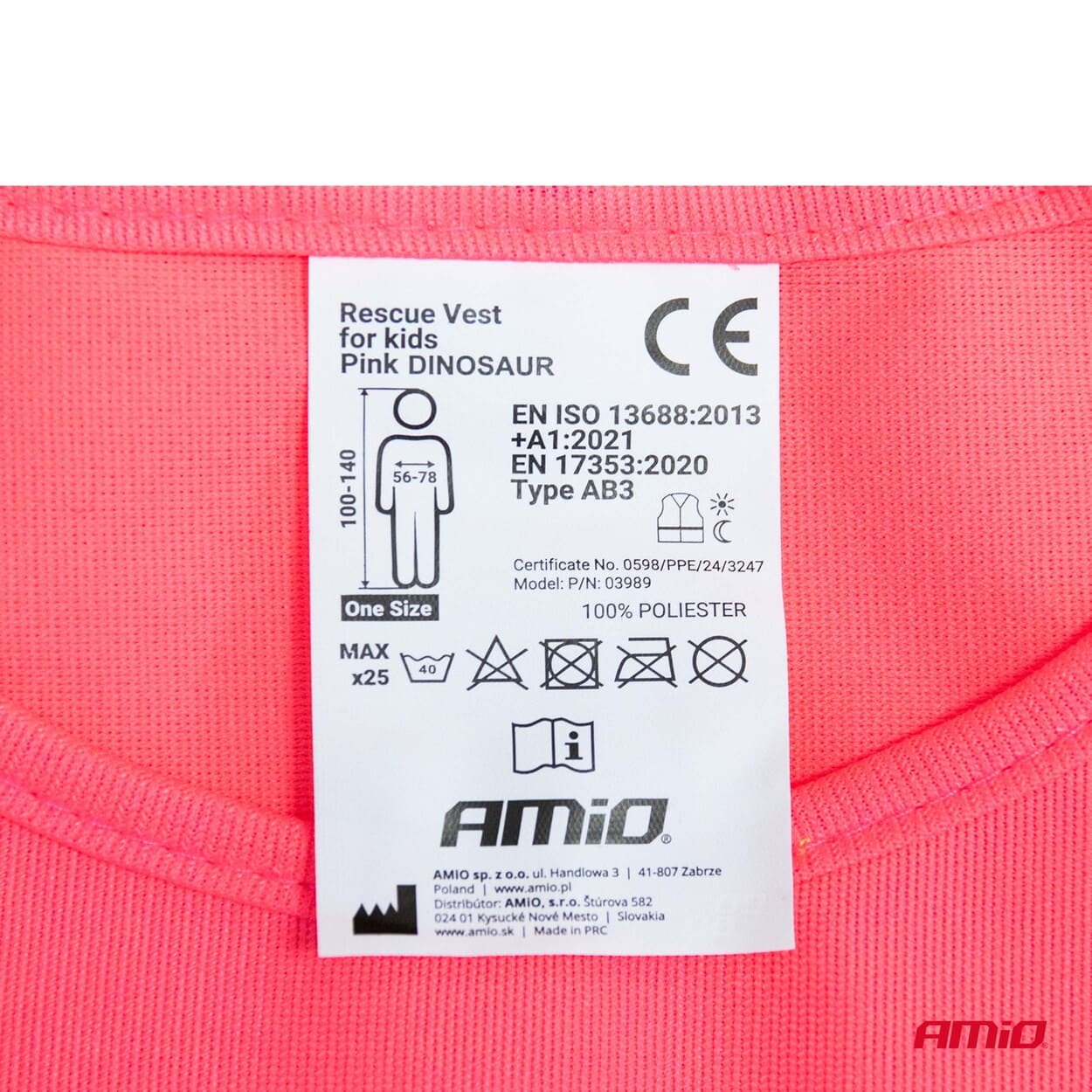 AMIO - Γιλεκο Ανακλαστικο Εκτακτης Αναγκης Για Παιδια 5-14 Χρονων Δεινοσαυρος Ροζ - 1 Τεμ. (03989/AM) - Thumbnail 3