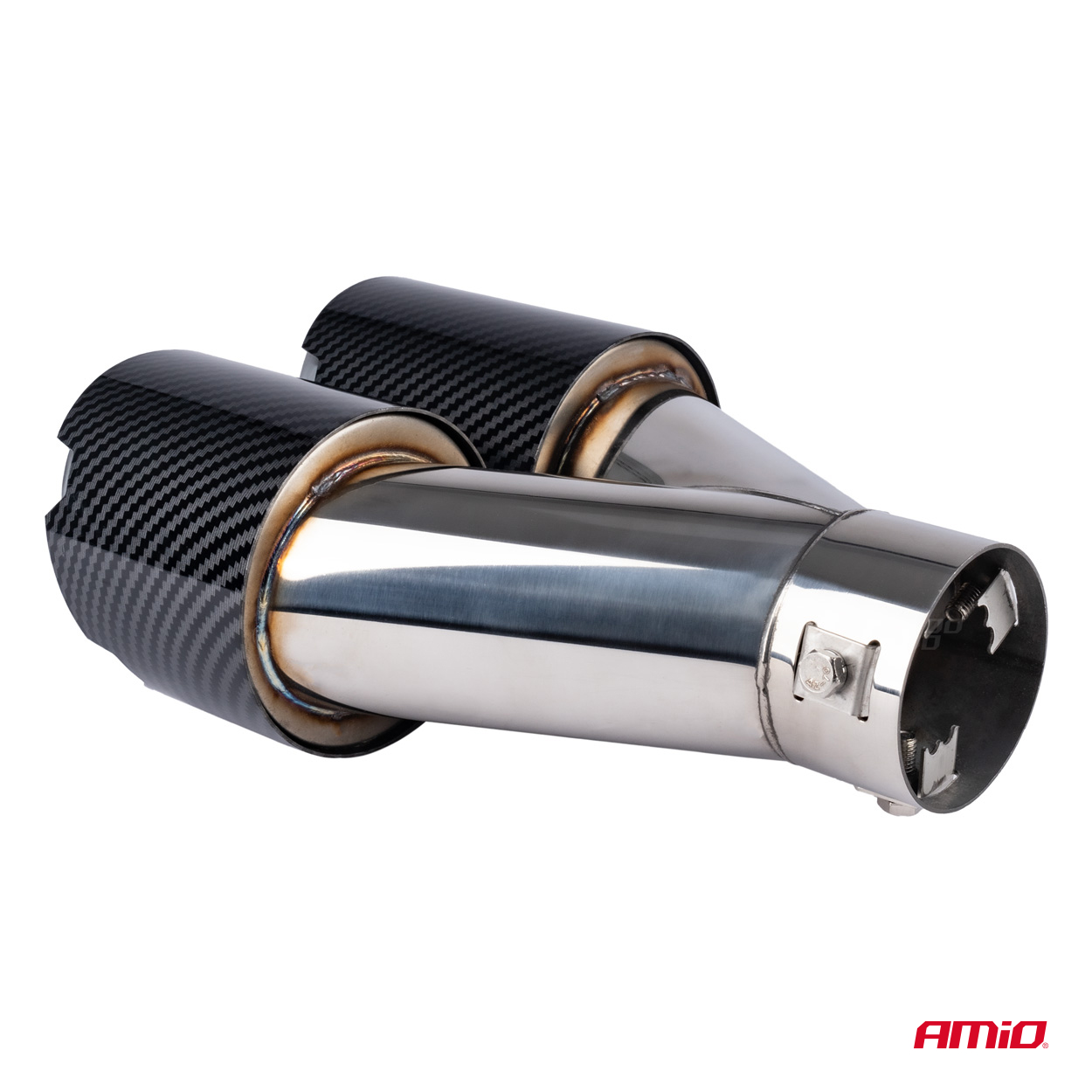 AMIO - Ακρο (μπουκα) Εξατμισης Διπλη Αποληξη MT-029C Right Akr Χρωμιο/carbon Φ32-52 245X(89Χ2)MM - 1 Τεμ. (04070/AM) - Thumbnail 2