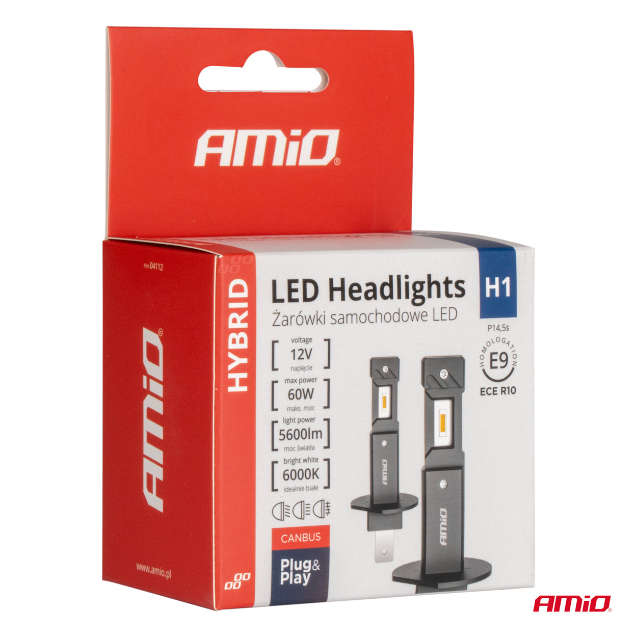 AMIO - Λαμπες LED H1 12V 60W 6.000K 5.600LM +400% Can-bus Hybrid Series - 2 Τεμ. (04112/AM) - Thumbnail 5