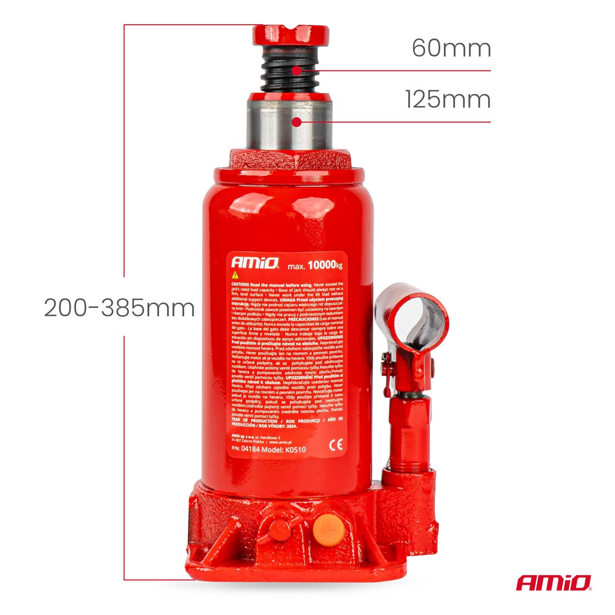 AMIO - Γρυλος Υδραυλικος 10 Τονων (10.000KG) Ανυψωση: 200-385MM Με Βαλιτσακι - 1 Τεμ. (04184/AM) - Thumbnail 5