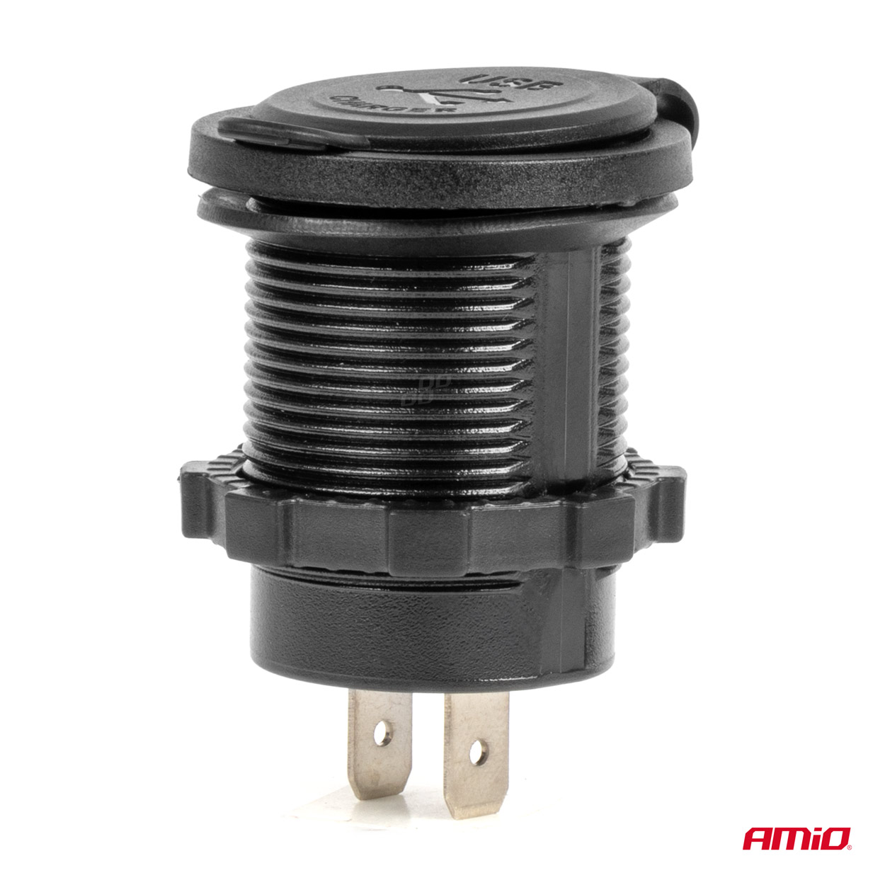AMIO - Πριζα Με 2 Θυρες Usb Και Καπακι Μαυρη 12/24V 3.1A Αδιαβροχη Με Μπλε LED Φως Ενδειξης - 1 Τεμ. (04216/AM) - Thumbnail 3