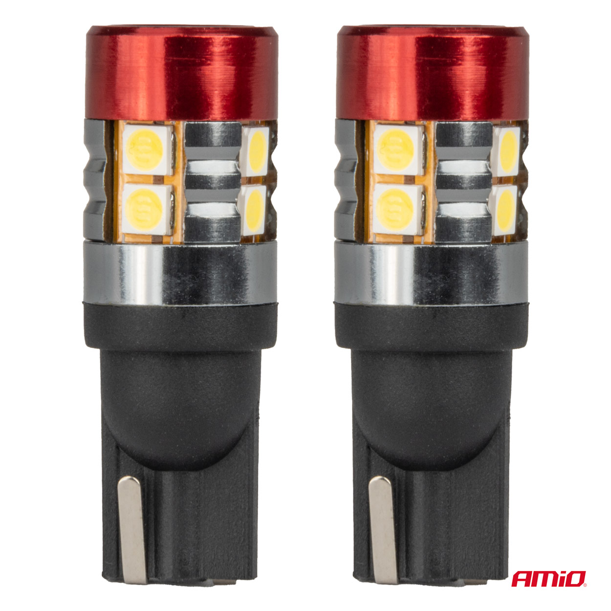 AMIO - Λαμπάκια LED Can Bus Αυτοκινήτου & Φορτηγού Τύπου T10 W5W Με Τάση Λειτουργίας 12V/24V 9XSMD 3030 Με Λευκό Χρώμα Απόχρωσης 5.500K (σε Χρώμα Κόκκινο-μαύρο) - 2 Τεμ. (04242/AM) - Thumbnail 2