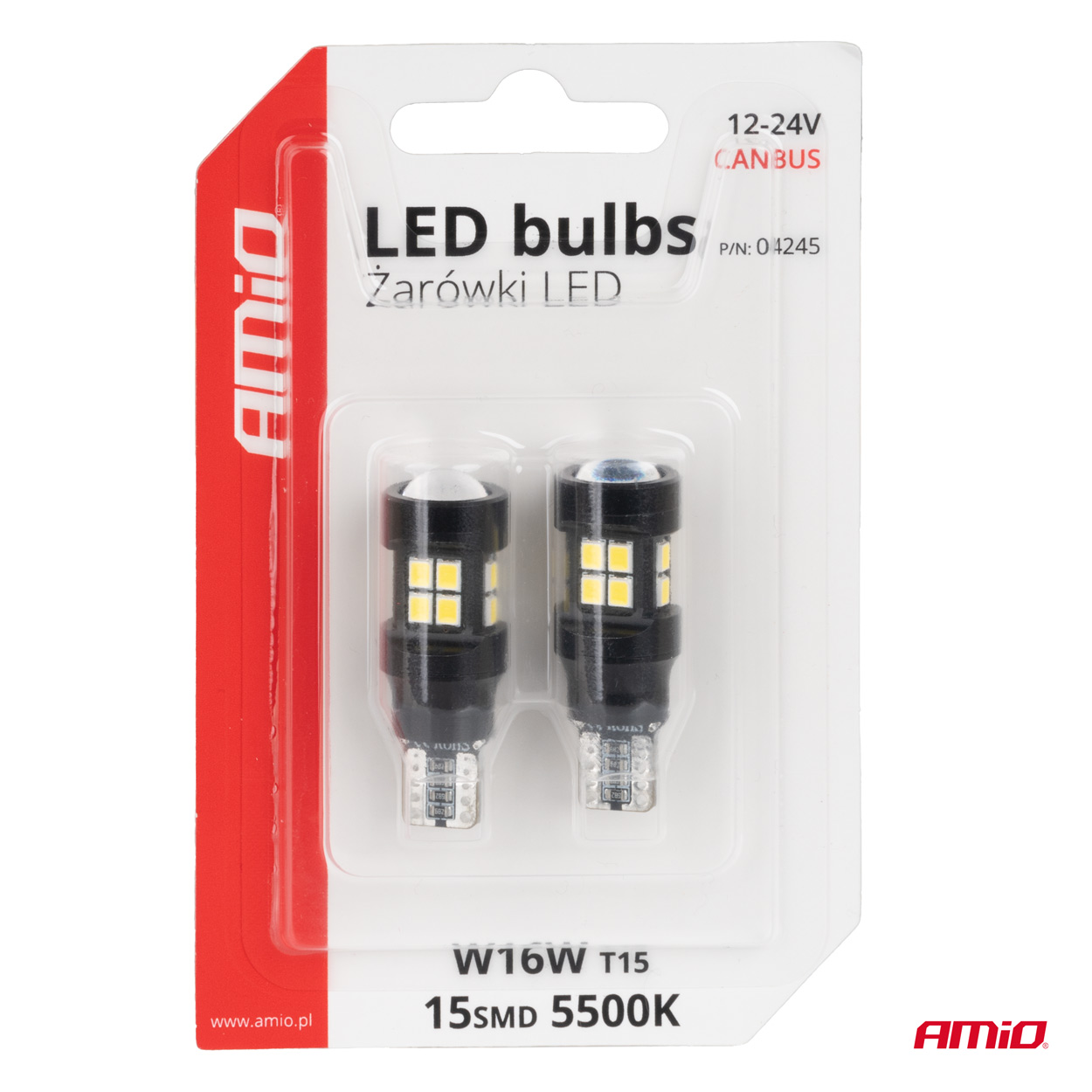 AMIO - Λαμπακια LED T15 W16W 12V/24V LED Can-bus 15XSMD 2835 Λευκο Φως 5.500K (σε Χρωμα Μαυρο) - 2 Τεμ. (04245/AM) - Thumbnail 5