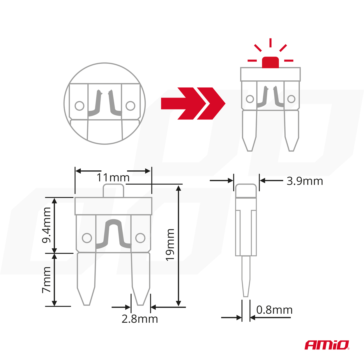 AMIO - Ασφάλειες Mini Blade (μαχαιρωτές) Με LED Ένδειξη Καμένης Ασφάλειας & Εργαλείο Αφαίρεσης Για Άμεσο Έλεγχο Ηλεκτρικού Κυκλώματος Oe - 10 Τεμ. (04340/AM) - Thumbnail 5