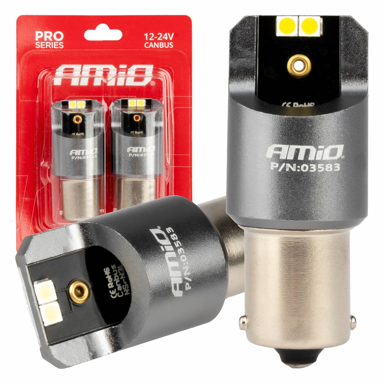 Amio - ΛΑΜΠΕΣ LED CAN-BUS P21W BA15S 12/24V 6.000K 4xSMD ΛΕΥΚΟ PRO SERIES - 2 ΤΕΜ. (03583/AM)