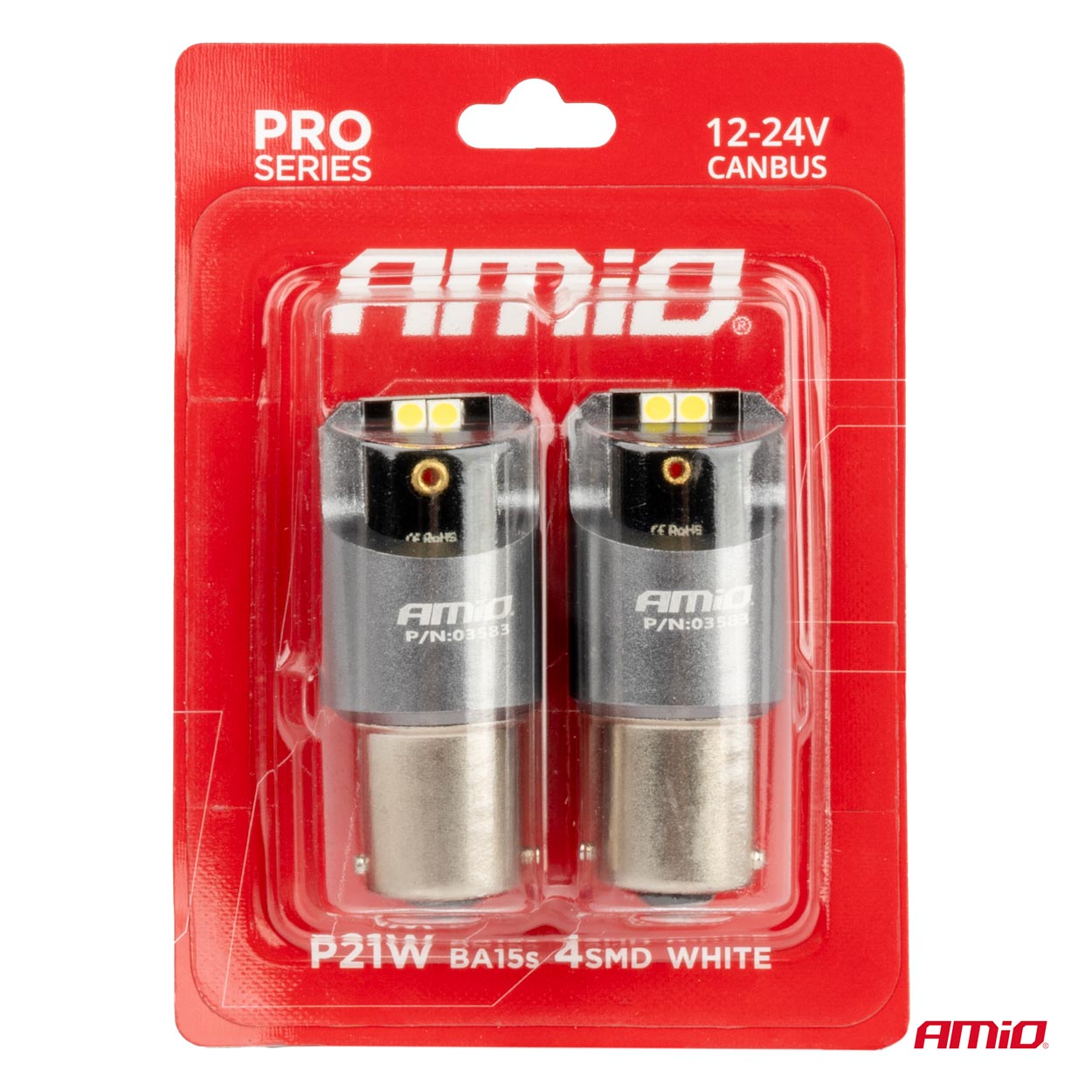 AMIO - Λαμπες LED Can-bus P21W BA15S 12/24V 6.000K 4XSMD Λευκο Pro Series - 2 Τεμ. (03583/AM) - Thumbnail 4