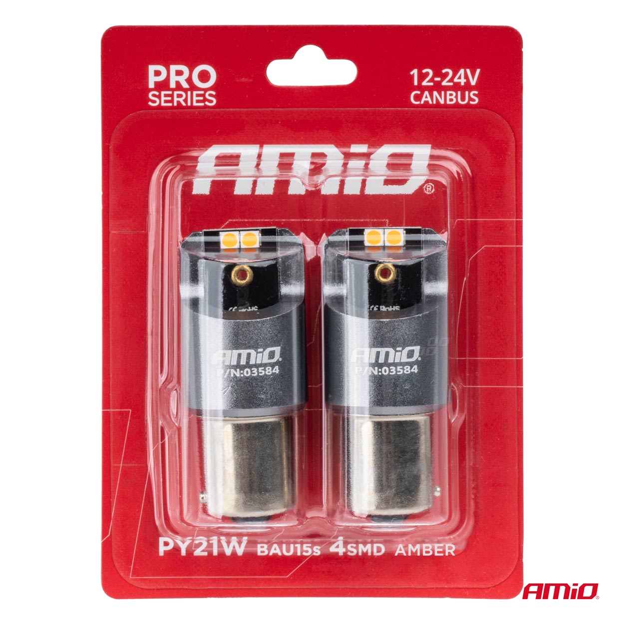 AMIO - Λαμπες LED Can-bus PΥ21W BAU15S 12/24V 6.000K 4XSMD Πορτοκαλι Pro Series - 2 Τεμ. (03584/AM) - Thumbnail 4