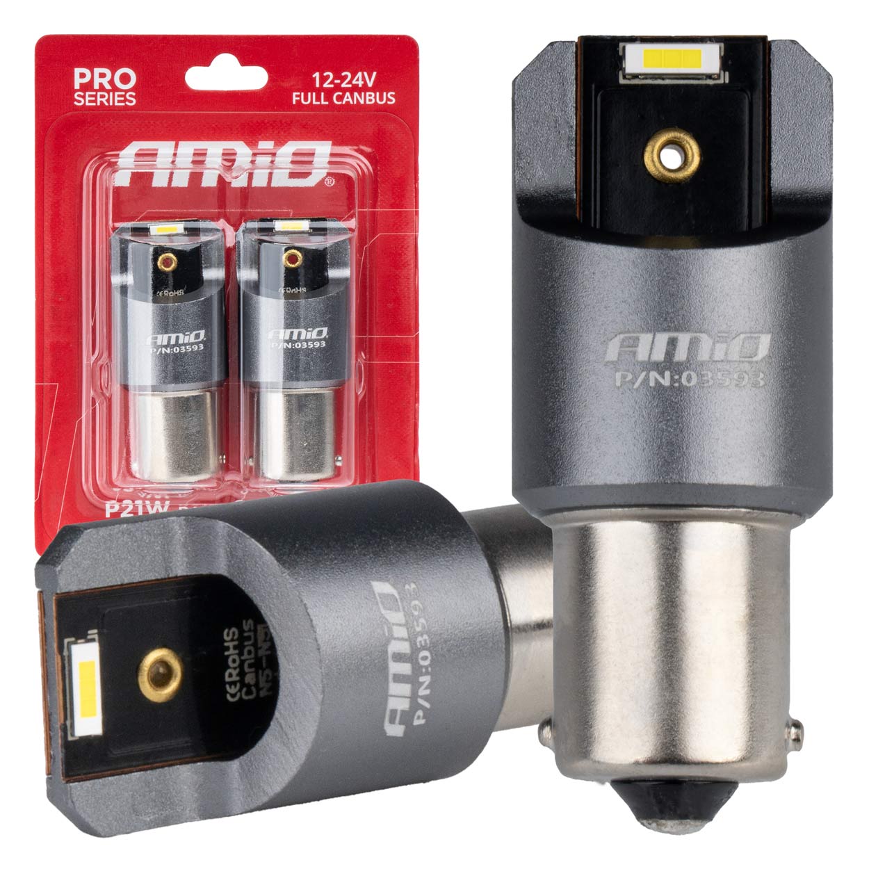 Amio - ΛΑΜΠΕΣ LED CAN-BUS P21W BA15S 12/24V 6.000K 2xSMD ΛΕΥΚΟ PRO SERIES - 2 ΤΕΜ. (03593/AM)