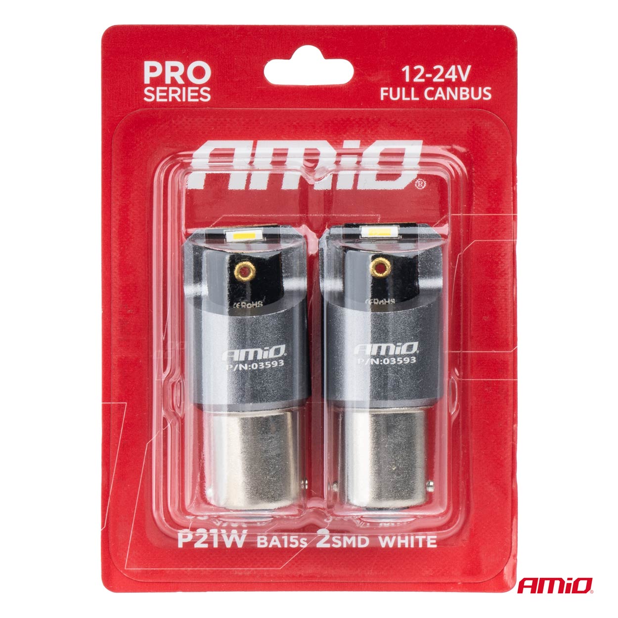 AMIO - Λαμπες LED Can-bus P21W BA15S 12/24V 6.000K 2XSMD Λευκο Pro Series - 2 Τεμ. (03593/AM) - Thumbnail 4