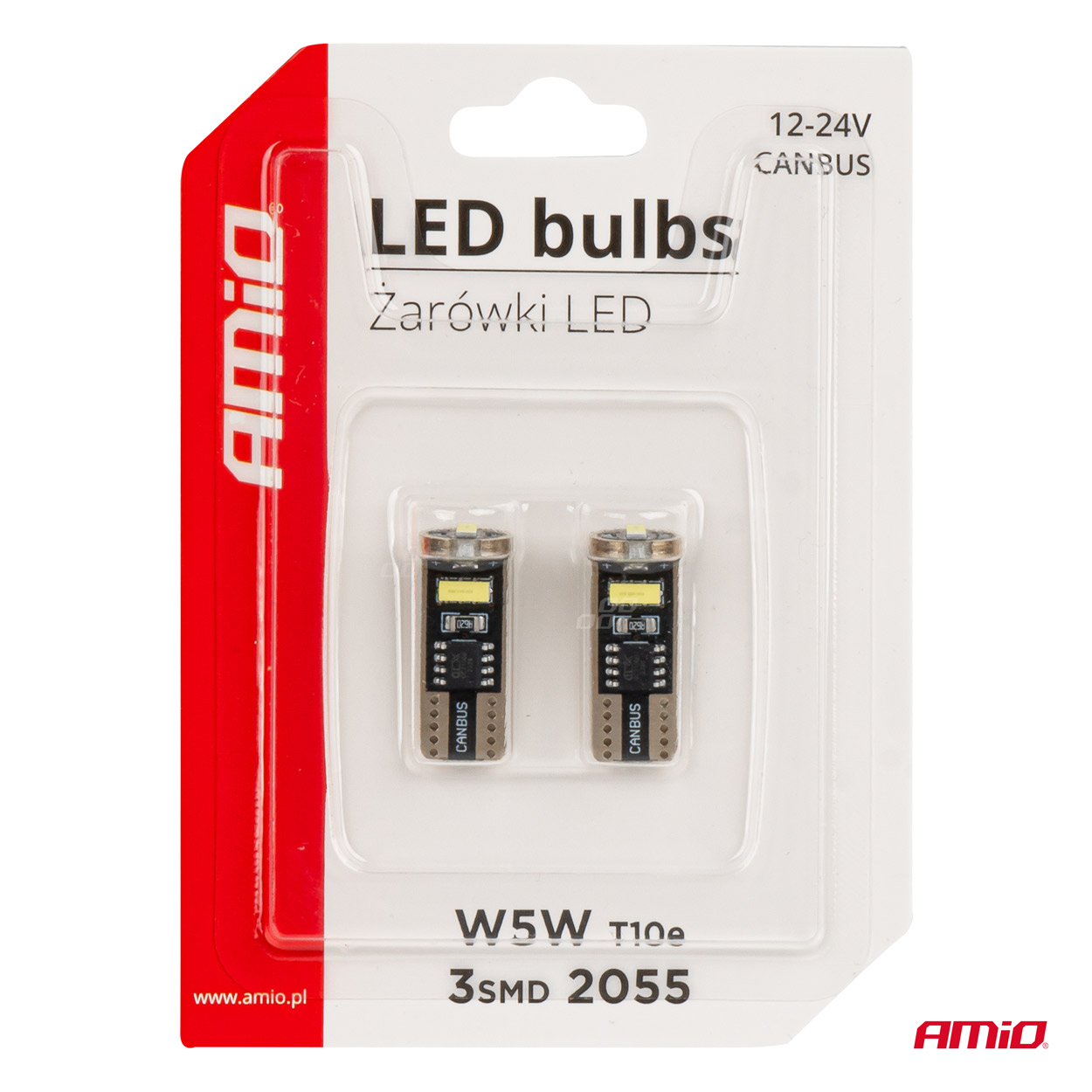 AMIO - Λαμπακια LED T10E W5W 12/24V 3X2055 Smd LED Can-bus Λευκο - 2 Τεμ. (03720/AM) - Thumbnail 5