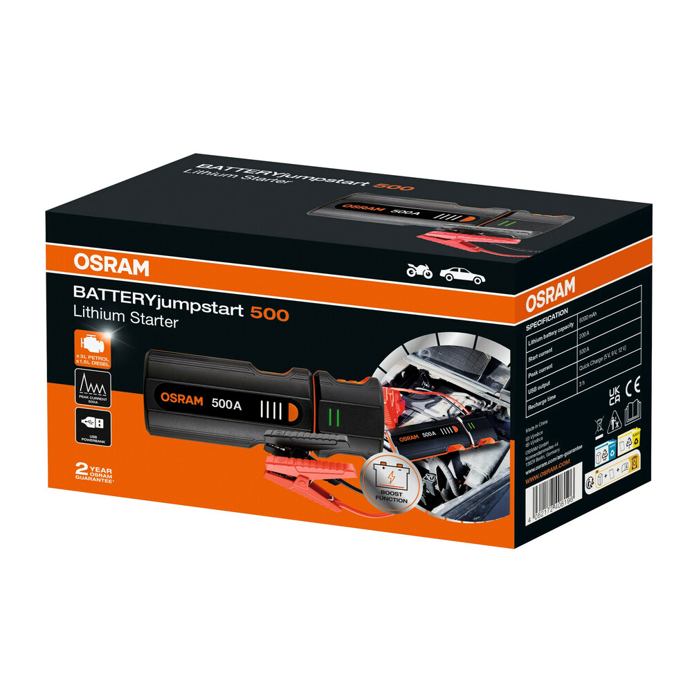 Εκκινητης ΜΠΑΤΑΡΙΑΣ/ΦΑΚΟΣ/USB(3000CC ΒΕΝΖΙΝΗ/1500CC DIESEL)12V 6000MAH 200-500A Jumpstart OSRAM - 1 Τεμ. - Thumbnail 13
