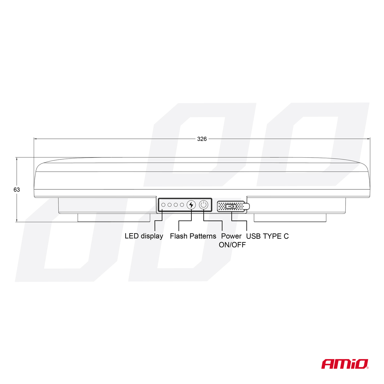 AMIO - Φαρος/στρομπο Μπαρα R65 R10 12/24V 26W LED Πορτοκαλι 10 Χρησεων Με Μαγνητικη Βαση 326X186X63MM - 1 Τεμ. (04369/AM) - Thumbnail 13