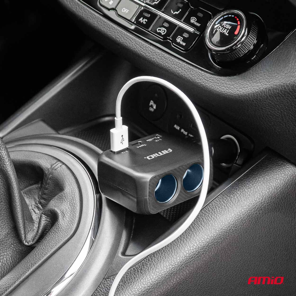 AMIO - Ανταπτορας Αναπτηρα 12/24V 100W Μαυρος/2 ΘΕΣΕΙΣ/1XUSB-A+1XUSB-C/ΠΕΡΙΣΤΡΟΦΗ 180 Μοιρων - 1 Τεμ. (04357/AM) - Thumbnail 2