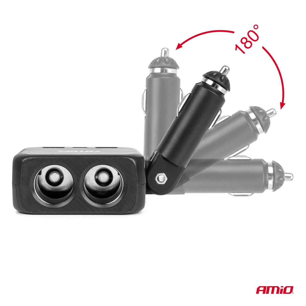 AMIO - Ανταπτορας Αναπτηρα 12/24V 100W Μαυρος/2 ΘΕΣΕΙΣ/1XUSB-A+1XUSB-C/ΠΕΡΙΣΤΡΟΦΗ 180 Μοιρων - 1 Τεμ. (04357/AM) - Thumbnail 4