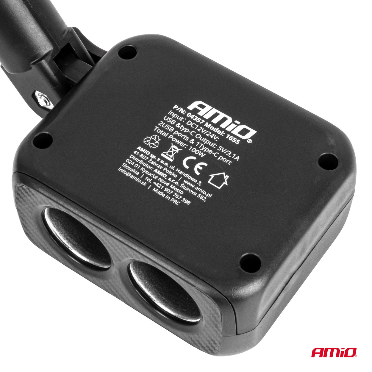 AMIO - Ανταπτορας Αναπτηρα 12/24V 100W Μαυρος/2 ΘΕΣΕΙΣ/1XUSB-A+1XUSB-C/ΠΕΡΙΣΤΡΟΦΗ 180 Μοιρων - 1 Τεμ. (04357/AM) - Thumbnail 5