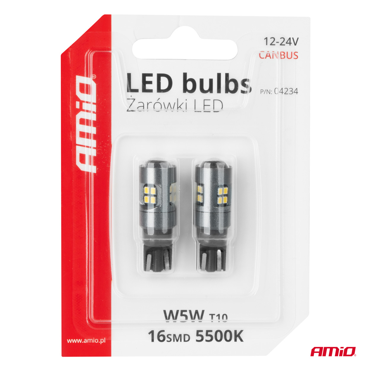 AMIO - Λαμπακια T10 W5W 12V/24V LED Can-bus 16XSMD 2016 Λευκο Φως 5.500K (σε Χρωμα Χρωμιου) - 2 Τεμ. (04234/AM) - Thumbnail 5