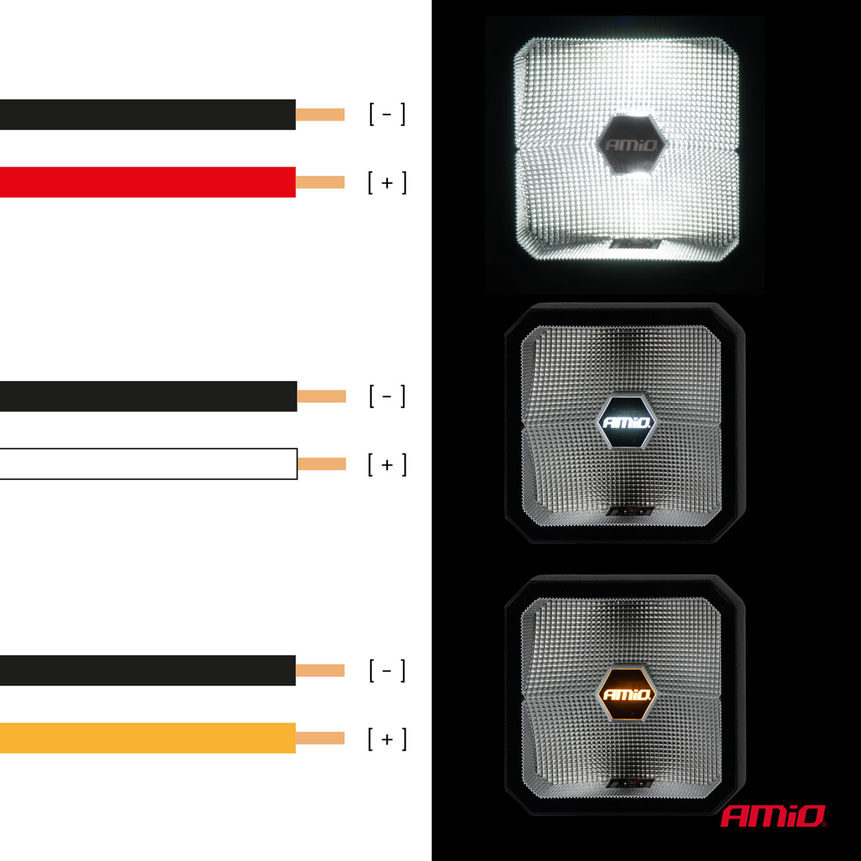 AMIO - Προβολεας Εργασιας Τετραγωνος LED 30W 9>50V 3 Χρησεων Λευκο/πορτοκαλι Φως 110X110X52MM - 1 Τεμ. (04394/AM) - Thumbnail 3