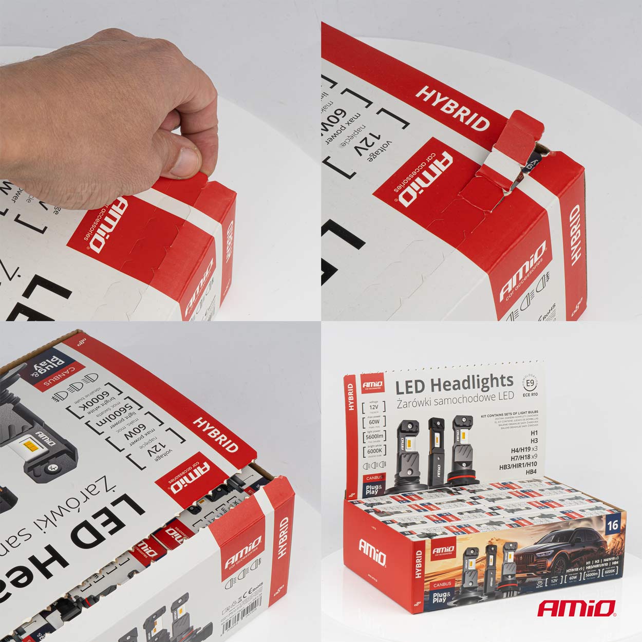 AMIO - Λαμπες LED H1/H3/H4(X3)/H7(X9)/HB3/HB4 12V 60W 6.000K 5.600LM LED Can-bus Hybrid Series - Σετ 16 Τεμ. (04120/AM) - Thumbnail 3