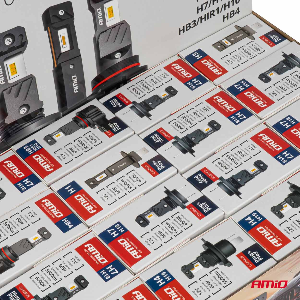 AMIO - Λαμπες LED H1/H3/H4(X3)/H7(X9)/HB3/HB4 12V 60W 6.000K 5.600LM LED Can-bus Hybrid Series - Σετ 16 Τεμ. (04120/AM) - Thumbnail 4