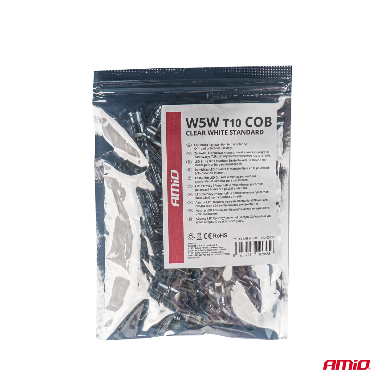 AMIO - T10 W5W 12V Cob LED Λευκο Χρωμα Clear White 100τεμ. (02955/AM) - Thumbnail 7