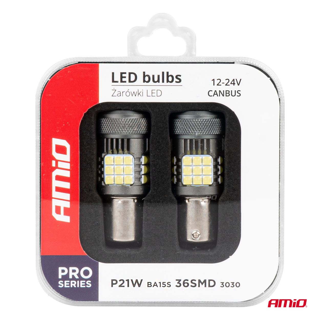 AMIO - P21W BA15S 12/24V 6.000K 36X3030 Smd LED Can-bus Λευκο Pro Series 2τεμ. (03722/AM) - Thumbnail 6