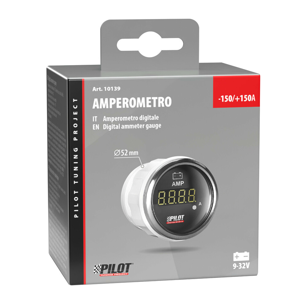 Αμπερομετρο Ψηφιακο Μαυρο Με Λευκο Φως Black Digital Series 9-32V 52MM - Thumbnail 2