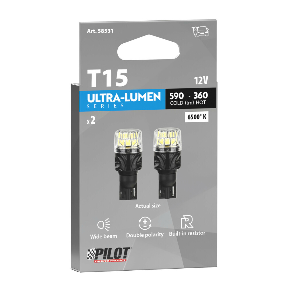 T15 12V W2,1X9,5D 590/360LM 6.500K Διπλης Πολικοτητας LED Can-bus Ultra-lumen Series 2τεμ - Thumbnail 3
