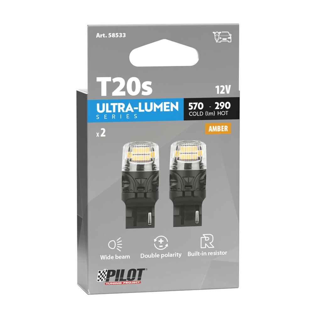 W21W (T20) 12V W3X16D 570/290LM Πορτοκαλι Φως LED Can-bus Ultra-lumen Series 2τεμ. - Thumbnail 3