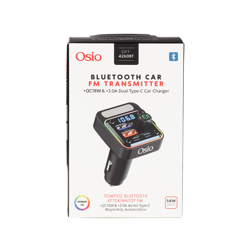 Fm Transmitter Αναπτηρα 12V Με Bluetooth OFT-4260BT Φορτιστη Usb Type-a + Usb Type-c OSIO - Thumbnail 6
