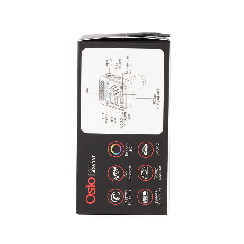 Fm Transmitter Αναπτηρα 12V Με Bluetooth OFT-4260BT Φορτιστη Usb Type-a + Usb Type-c OSIO - Thumbnail 8