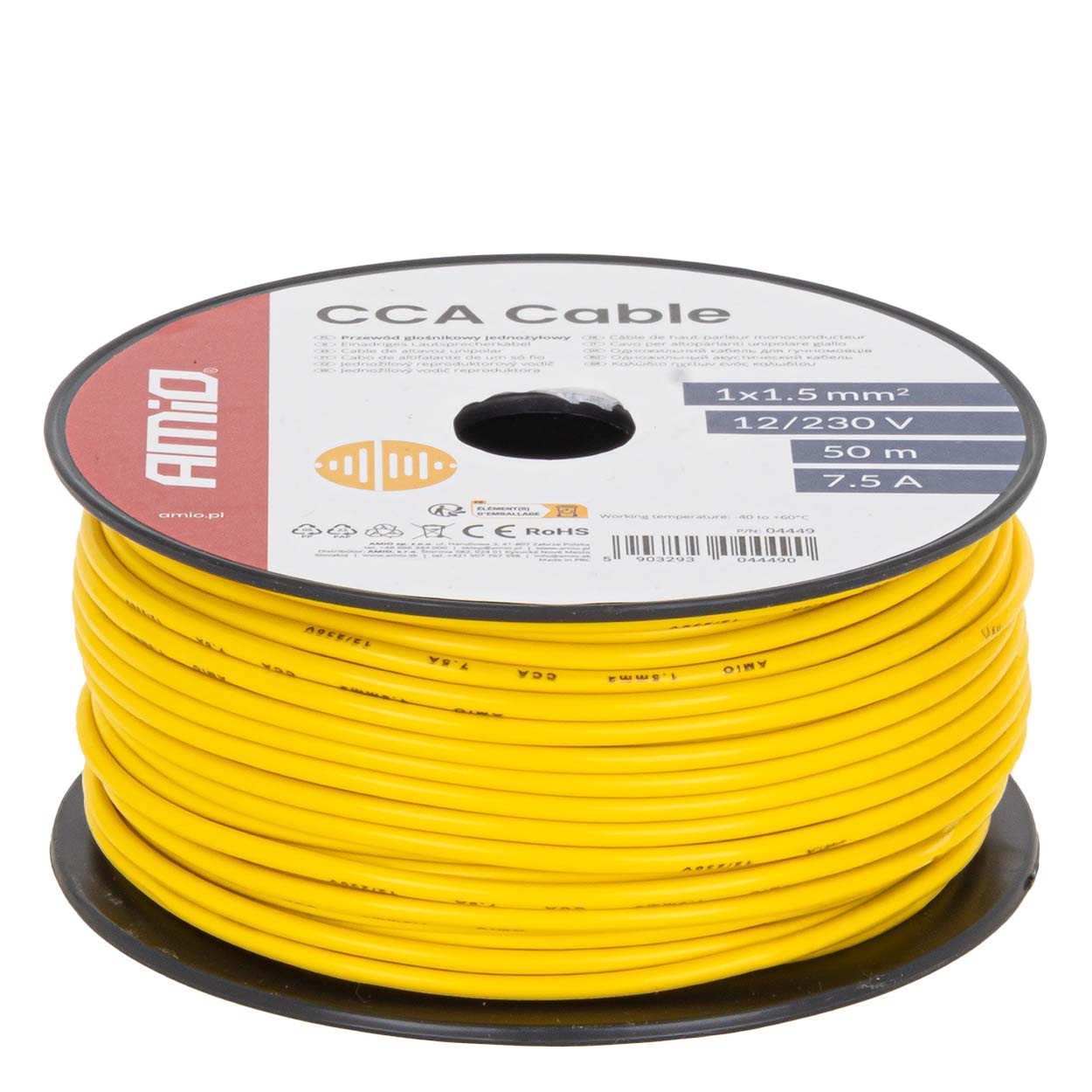 Amio -  Μονόκλωνο Καλώδιο Εγκατάστασης CCA 1×1,5mm² 50m – 7,5A / 12-230V - 1 τεμ. (04449/AM)