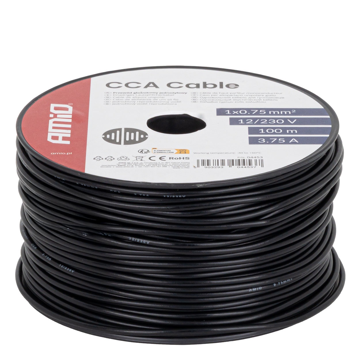 Amio - Μονόκλωνο Καλώδιο Εγκατάστασης CCA 1×0,75mm² 100m – 12/230V - 1 τεμ. (04453/AM)