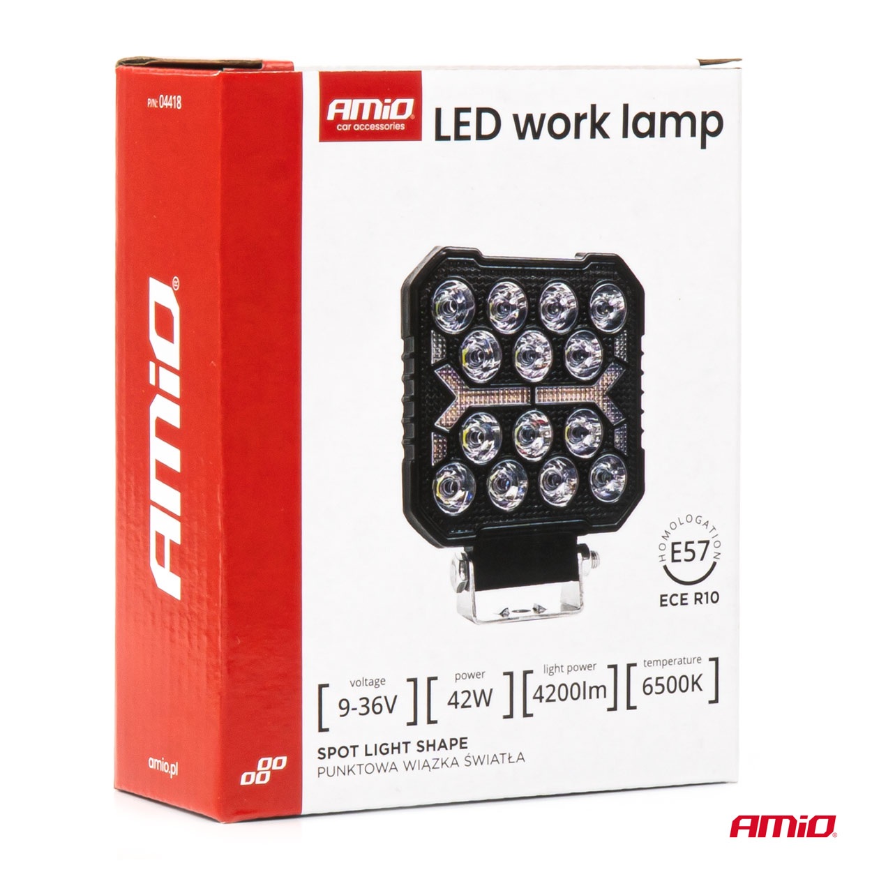 AMIO - LED Λάμπα Εργασίας 42W 4200LM 6500K Με Προειδοποιητικό Φως (λευκό + Κίτρινο) – 9–36V Spot Αλουμινένια - 1 Τεμ. - (04418/AM) - Thumbnail 8