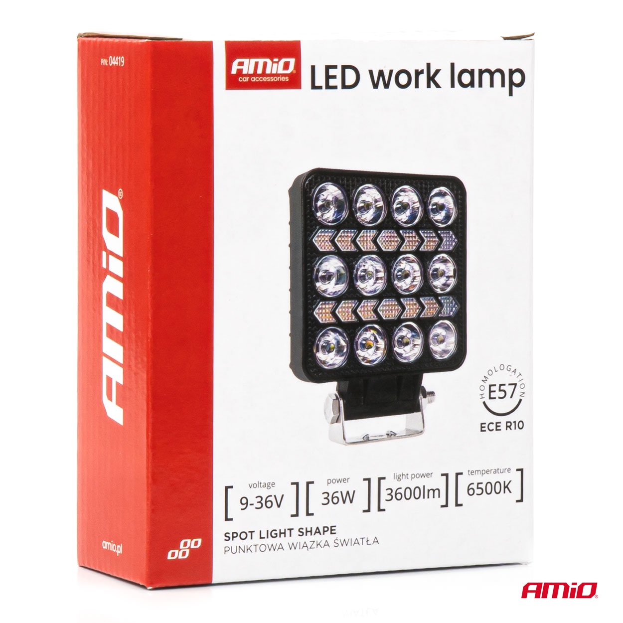 AMIO - LED Λάμπα Εργασίας 36W 3600LM 6500K Με Προειδοποιητικό Φως – 9–36V (λευκό + Κίτρινο) Spot Αλουμινένια - 1 Τεμ. - (04419/AM) - Thumbnail 8