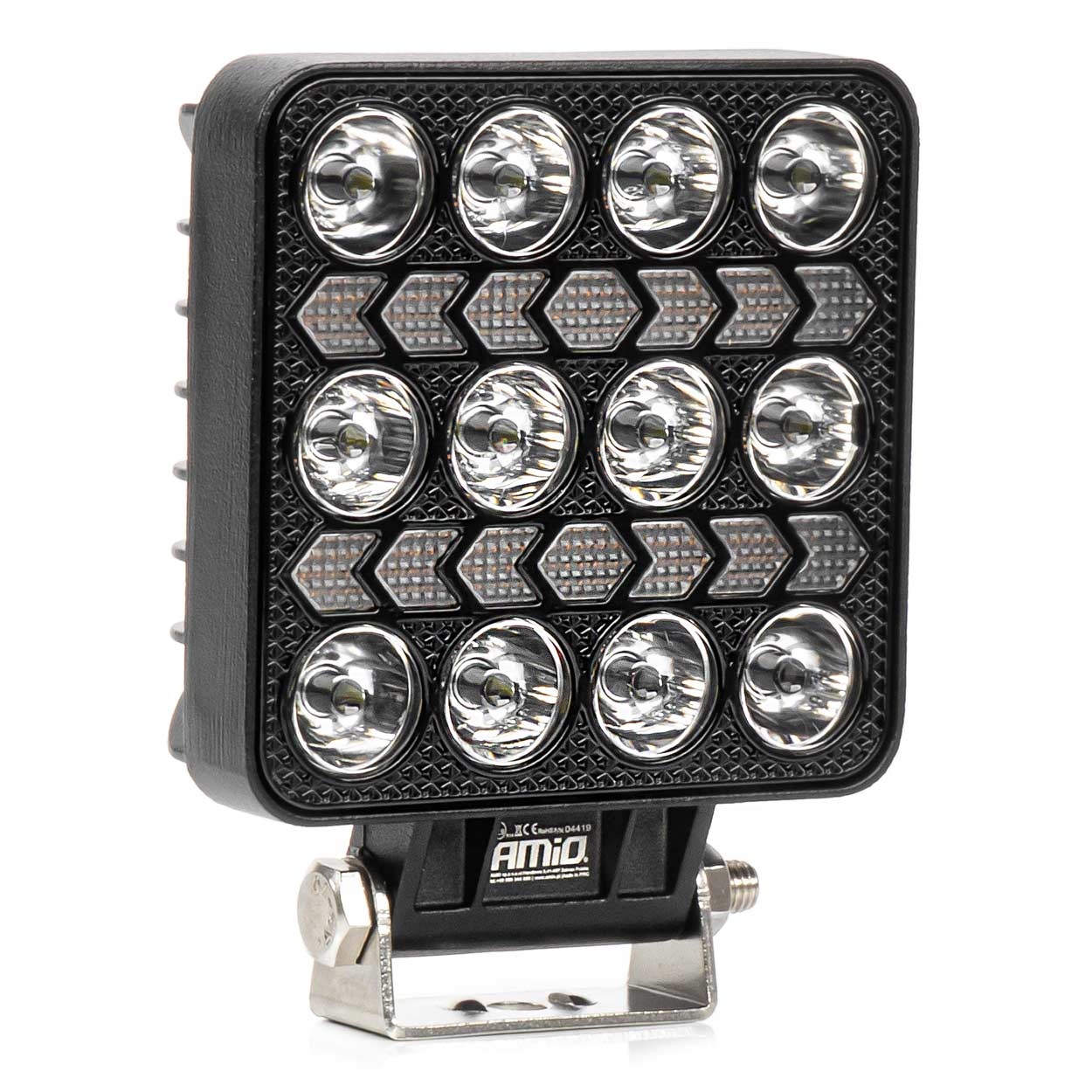 AMIO - LED Λάμπα Εργασίας 36W 3600LM 6500K Με Προειδοποιητικό Φως – 9–36V (λευκό + Κίτρινο) Spot Αλουμινένια - 1 Τεμ. - (04419/AM)