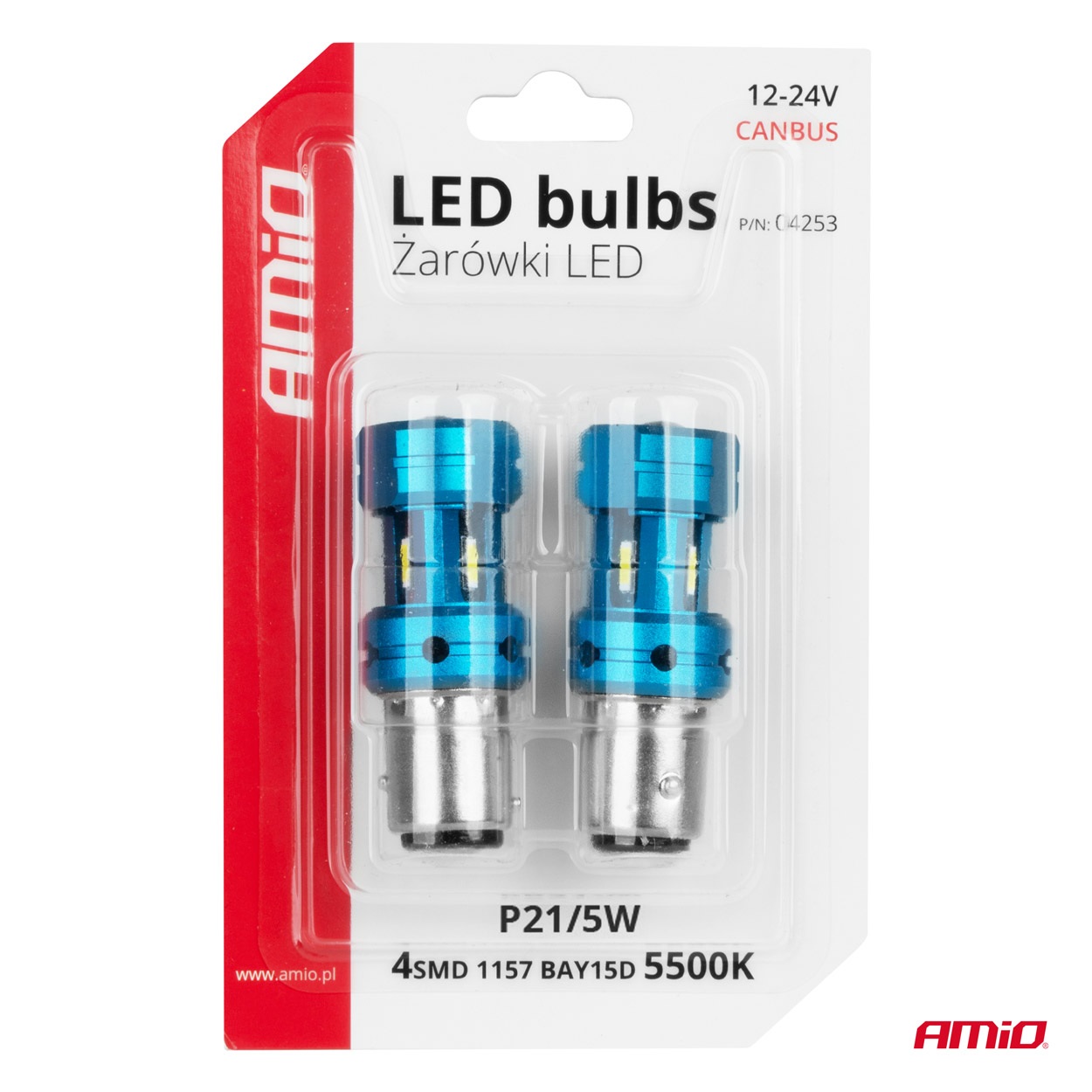 AMIO - Λάμπες LED Αυτοκινήτου LED Canbus 1157 BAY15D P21/5W 4SMD 1860 6000K Λευκή – Universal 12V/24V - 2 Τεμ. (04253/AM) - Thumbnail 5