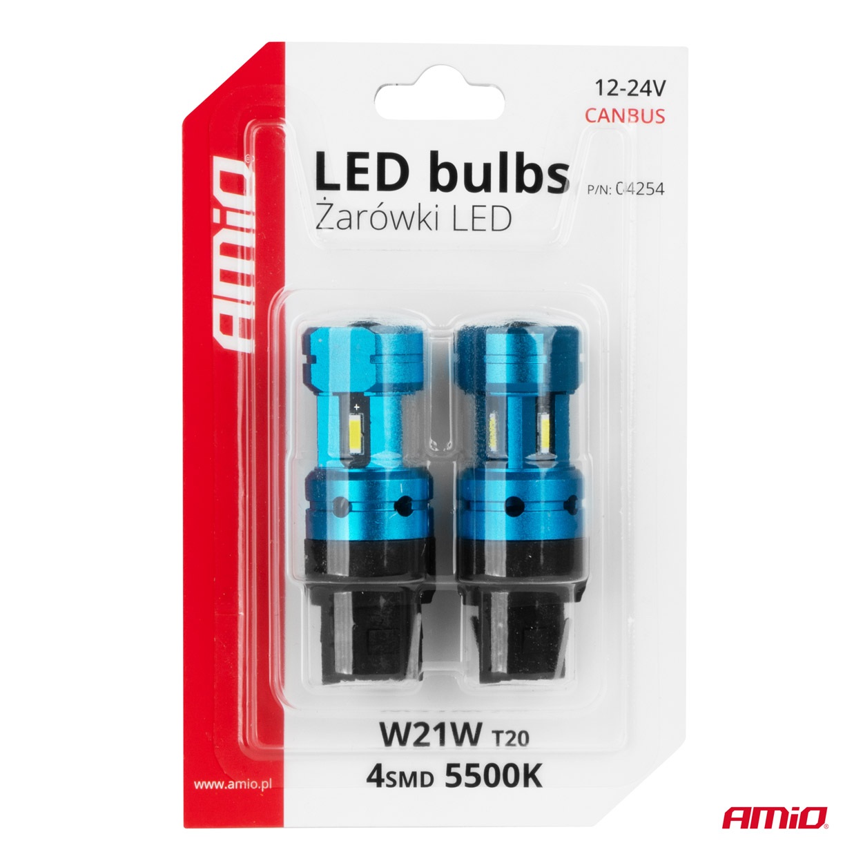 AMIO - Λάμπες LED Canbus T20 7440 W21W 4SMD 1860 Λευκή 6000K – 12/24V - 2 Τεμ. (04254/AM) - Thumbnail 5