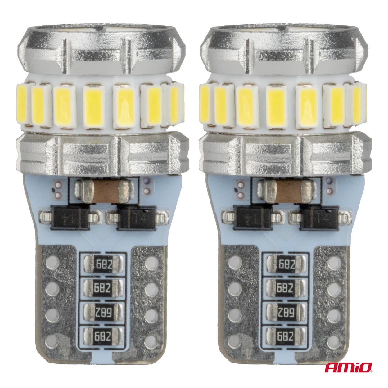 AMIO - Λάμπα LED Canbus T10 (W5W) 16SMD 3014 + 2SMD 3030 Λευκή 6000K 12V/24V Για Φώτα Θέσης, Πινακίδας & Εσωτερικού - 2τεμ. (04260/AM) - Thumbnail 2
