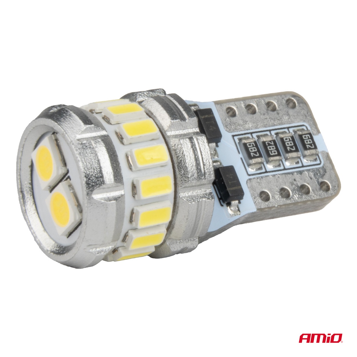 AMIO - Λάμπα LED Canbus T10 (W5W) 16SMD 3014 + 2SMD 3030 Λευκή 6000K 12V/24V Για Φώτα Θέσης, Πινακίδας & Εσωτερικού - 2τεμ. (04260/AM) - Thumbnail 3
