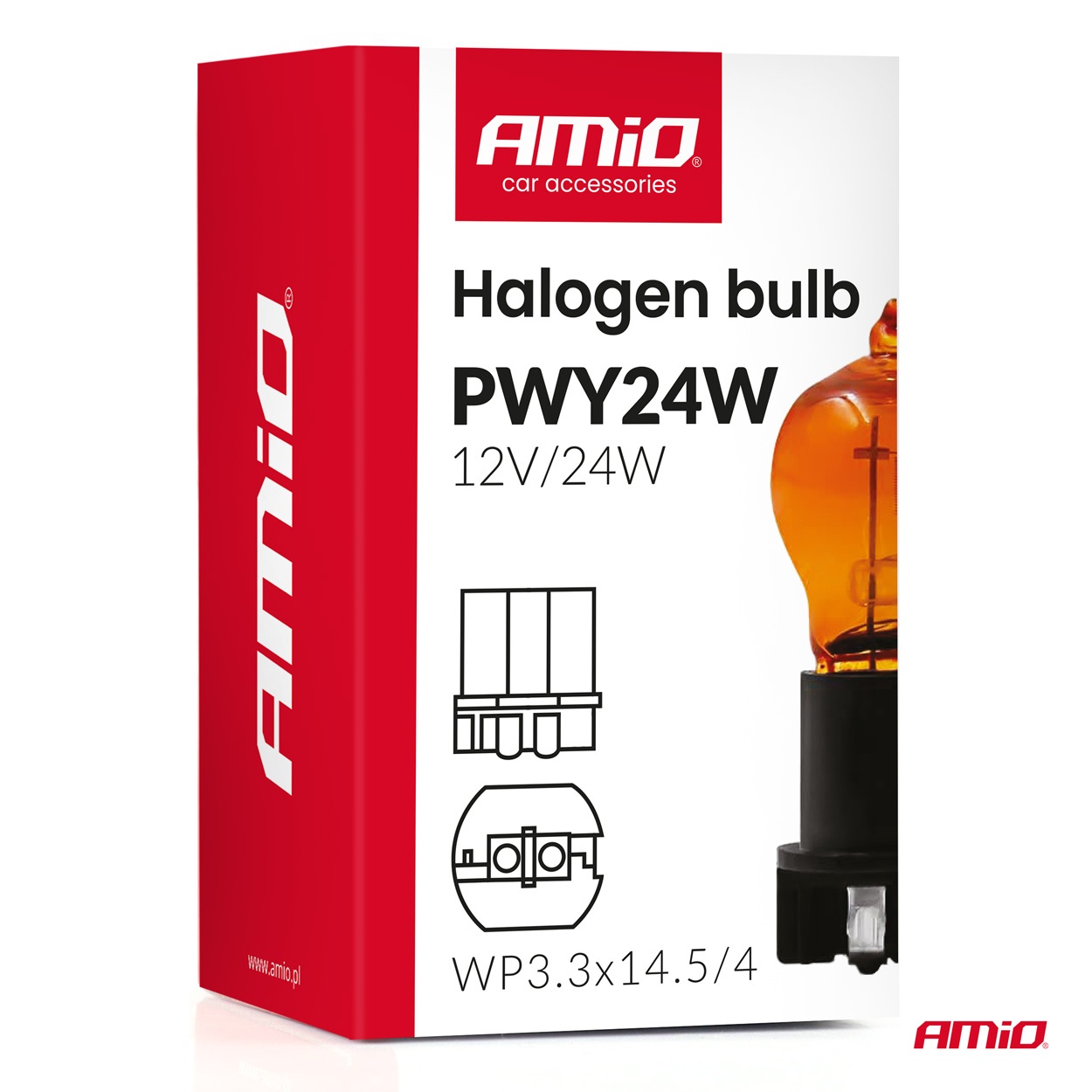 AMIO - Λάμπα Αλογόνου PWY24W 12V 24W Amber (πορτοκαλί) Βάση WP3.3X14.5-4 Για Φλας  - 1 ΤΕΜ.(04410/AM) - Thumbnail 3