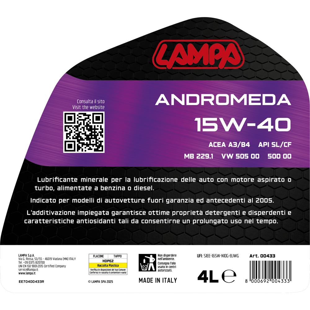 LAMPA - Λάδι Κινητήρα Ορυκτέλαιο A3/B4 Andromeda 15W-40 4 Lt. - 1 Τεμ. (L0043.3) - Thumbnail 2