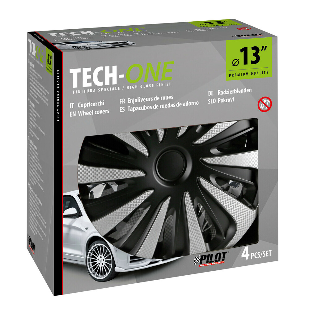 LAMPA - Σετ Τάσια Αυτοκινήτου 13’’ Kojin Carbon Tech-one Από Υλικό ABS Ασημί / Μαύρο - 4 Tem (L3147.7) - Thumbnail 2