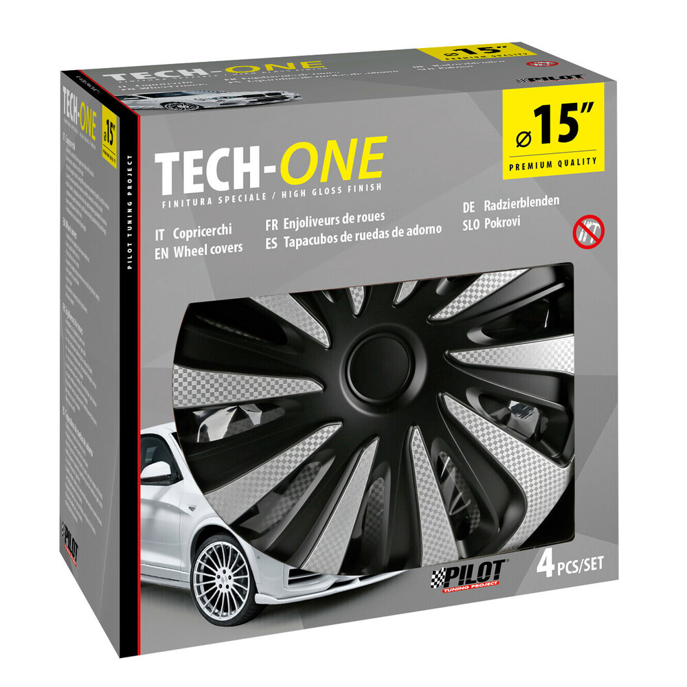 LAMPA - Σετ Τάσια Αυτοκινήτου 15’’ Kojin Carbon Tech-one Από Υλικό ABS Ασημί / Μαύρο - 4 Tem (L3147.9) - Thumbnail 2