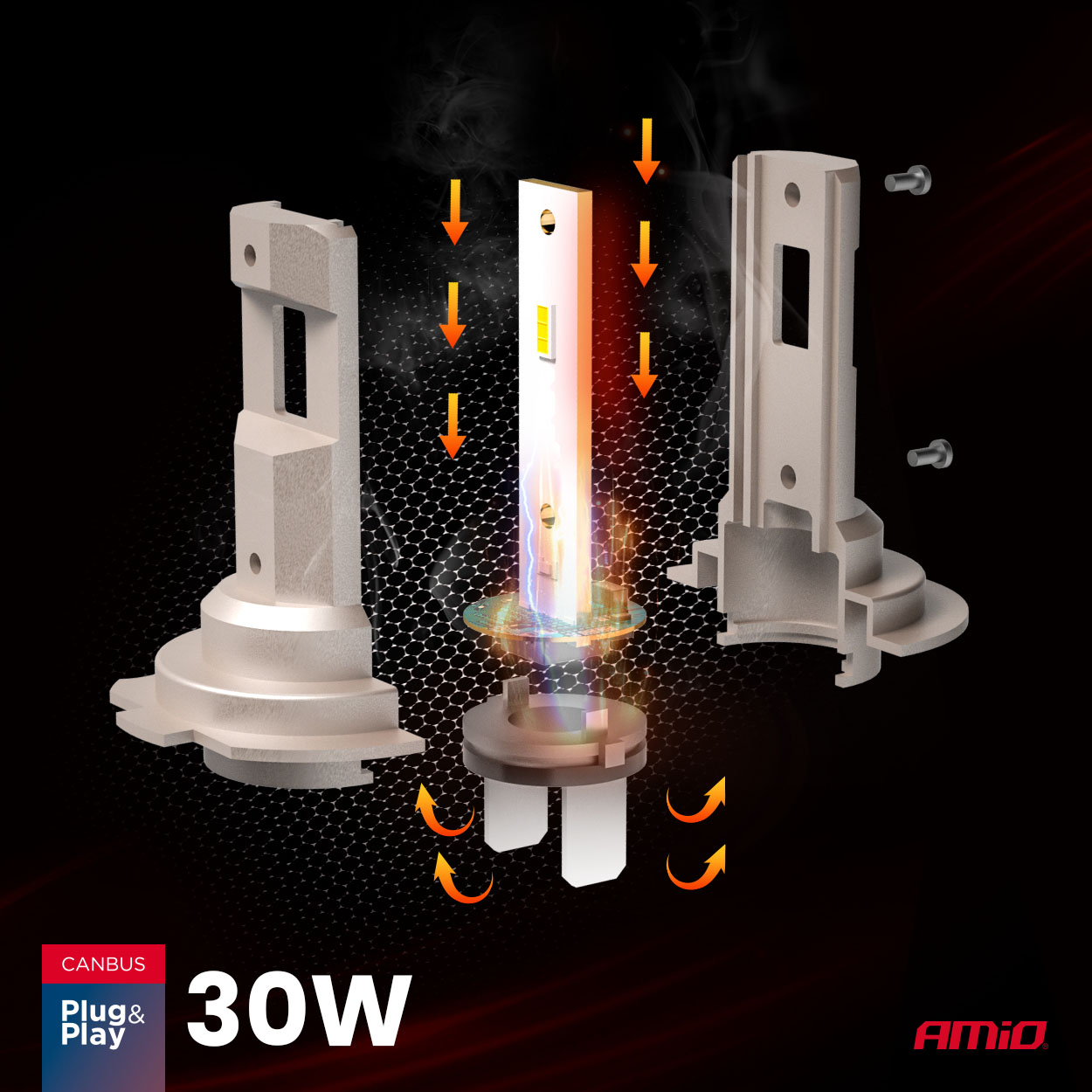 AMIO - Λαμπτήρες LED Φώτων Εμπρός Τύπου H7/H18 Βάση PX26D/PY26D-1 Τάση Λειτουργίας 12V Απόδοσης 30W (2710LM) Series H25 Canbus 6000K Για Επιβατικά Αυτοκίνητα - 2 Τεμ. (04712/AM) - Thumbnail 11