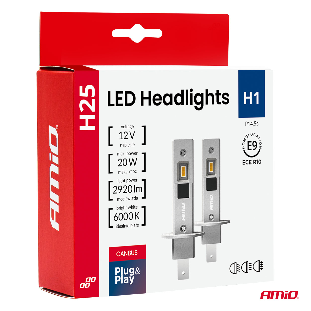 AMIO - Λαμπτήρες LED Φώτων Εμπρός Τύπου H1 Βάση P14.5S Τάση Λειτουργίας 12V Απόδοσης 20W (2920LM) Series H25 Canbus 6000K Για Επιβατικά Αυτοκίνητα - 2 Τεμ. (04709/AM) - Thumbnail 6
