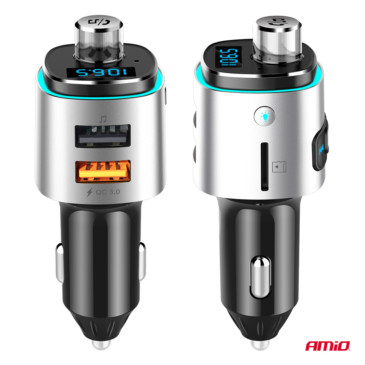 AMIO - Fm Transmitter Αυτοκινήτου 12/24V Με 2XUSB Type-a Και Υποδοχή Microsd - 1 Τεμ. (04654/AM) - Thumbnail 4