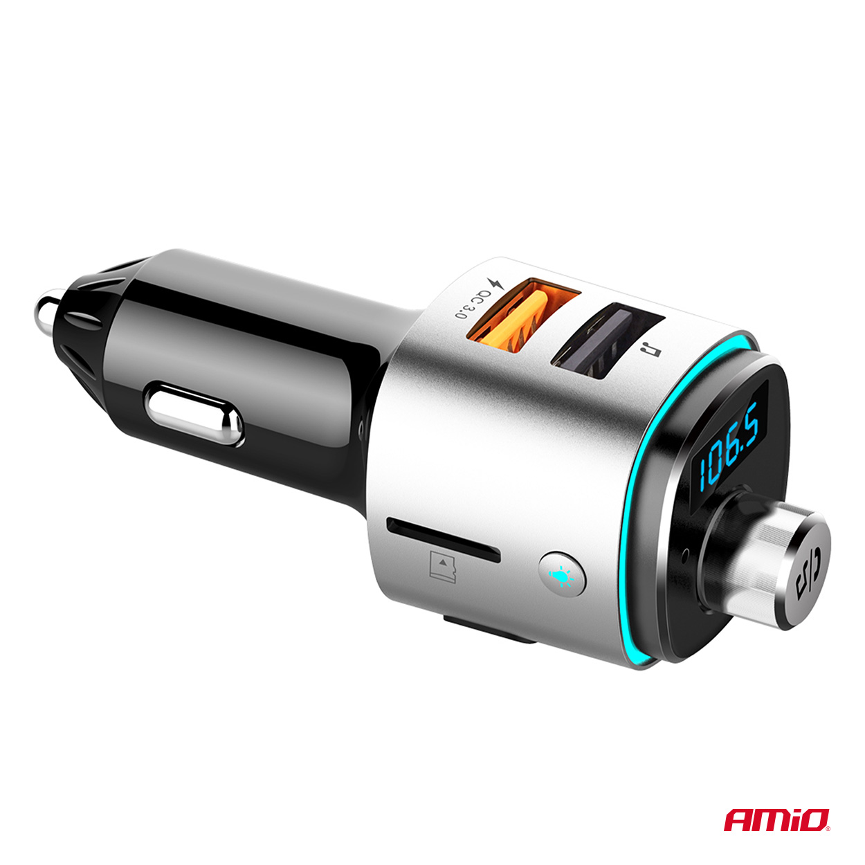 AMIO - Fm Transmitter Αυτοκινήτου 12/24V Με 2XUSB Type-a Και Υποδοχή Microsd - 1 Τεμ. (04654/AM) - Thumbnail 5