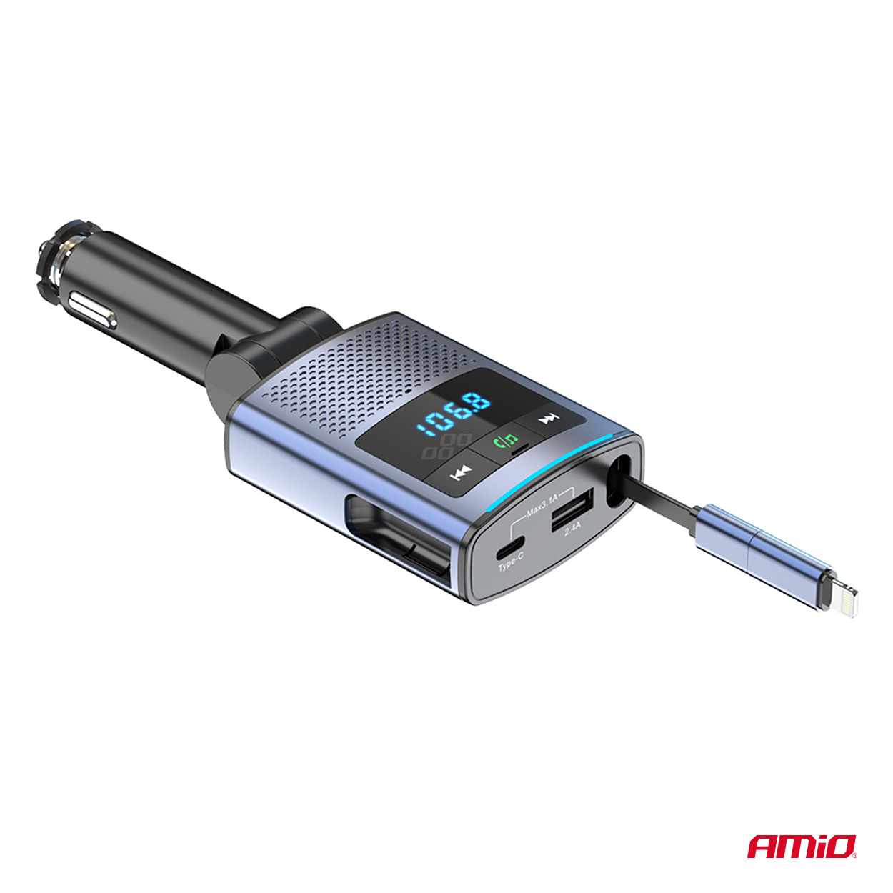 AMIO - Fm Transmitter Αυτοκινήτου 12/24V Με 1XUSB Type-a, 1XUSB Type-c Και Ενσωματωμένο Καλώδιο Φόρτισης Type-c - 1 Τεμ. (04656/AM) - Thumbnail 10