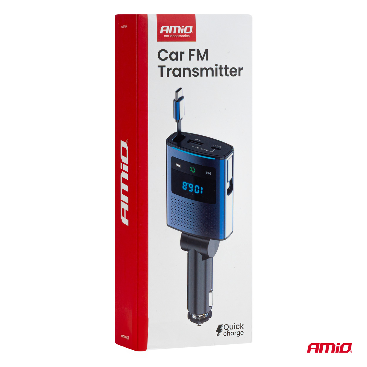 AMIO - Fm Transmitter Αυτοκινήτου 12/24V Με 1XUSB Type-a, 1XUSB Type-c Και Ενσωματωμένο Καλώδιο Φόρτισης Type-c - 1 Τεμ. (04656/AM) - Thumbnail 12